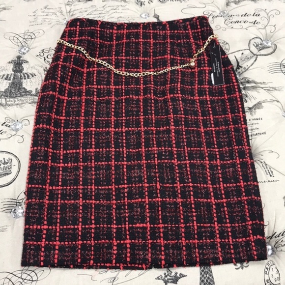 Tahari Asl Plaid Boucle Pencil Skirt - Picture 3 of 8